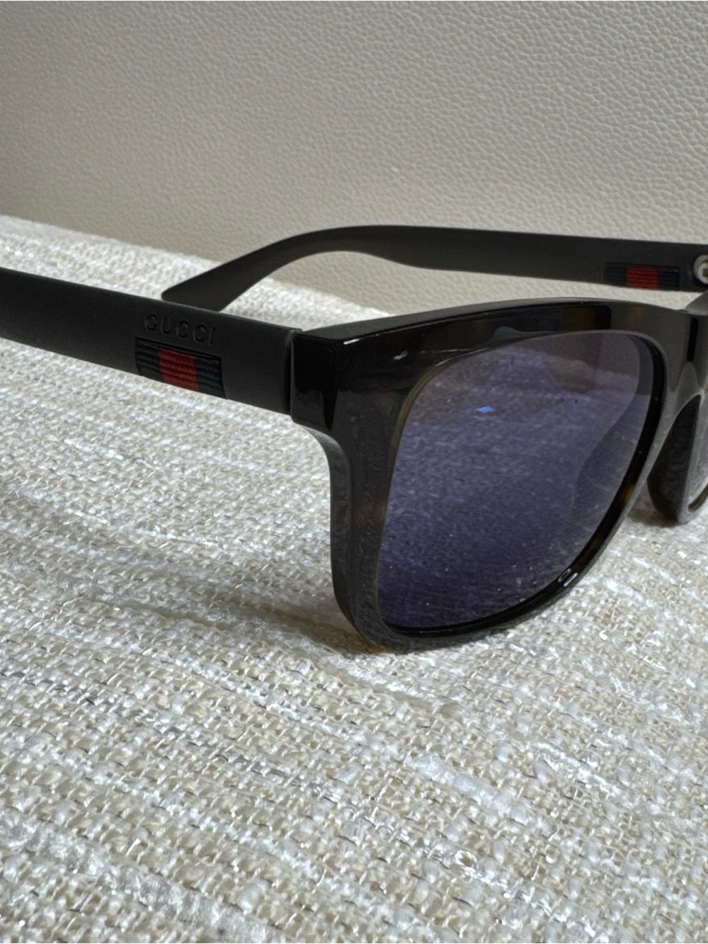 Gucci Black Sunglasses with Red and Green Stripe Accent